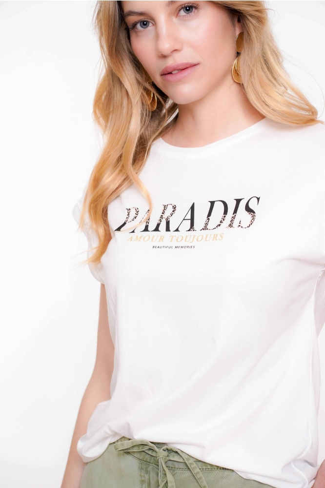 BASIC T SHIRT PARADIS 52117 41 Off-white/Black/Gold